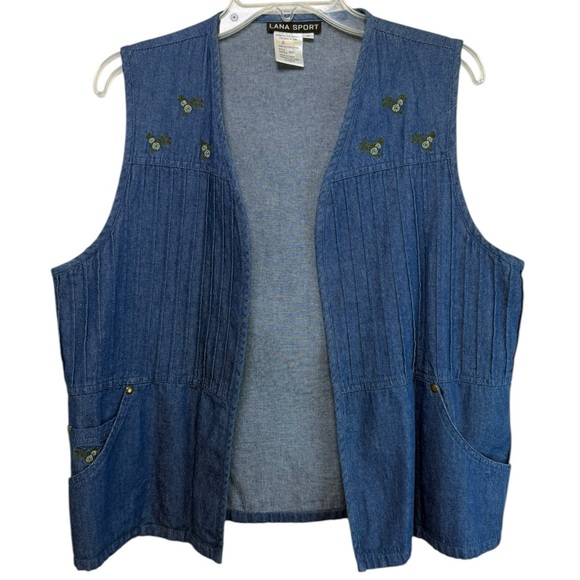 Vintage 90s Floral Embroidered Denim Vest Size Large Grandma Cottage Western - Picture 8 of 8